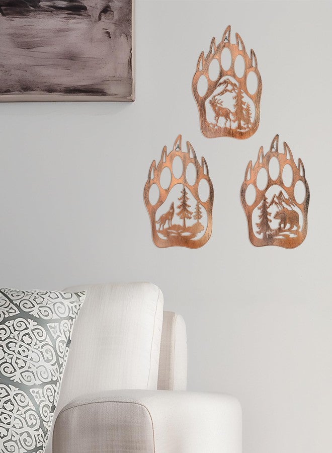 KH866 Metal Bear Paw Wall Decor Rustic Wildlife Art Hanging with Deer Bear Wolf Forest Pine Tree Cabin Lodge Hunting Wall Decoration Laser Cut 3D Artwork for Living Room Bedroom Bathroom Indoor Outdoor - Image 4